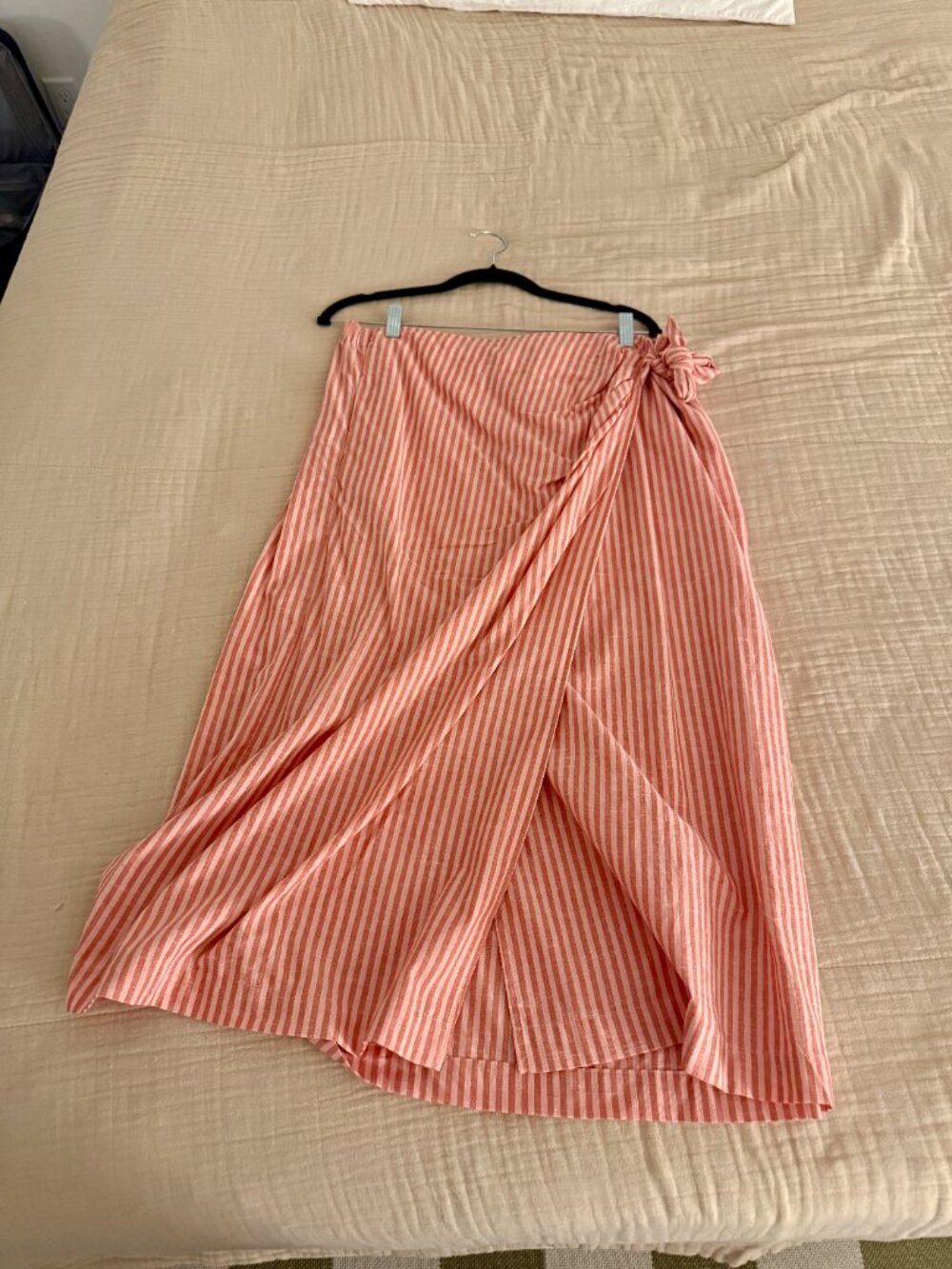 Pink/Peach Striped Wrap Midi Skirt XL
